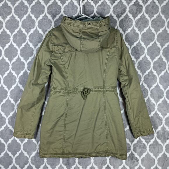 Hollister Olive Green Sherpa Lined Coat Women Medium Hooded Parka Jacket Y2K - Picture 4 of 9